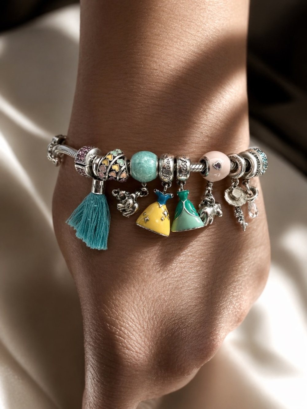 SOLD.  Pandora Charm Bracelet Bundle 10 Sterling Silver Disney Retired Charms